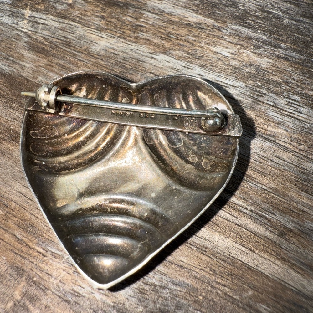 Vtg Mexico 925 Sterling Silver Puffy Heart Love Pendant Brooch - Picture 4 of 7